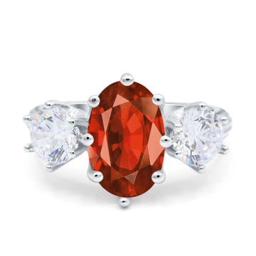 Oval Art Deco Engagement Ring Simulated Garnet CZ 925 Sterling Silver